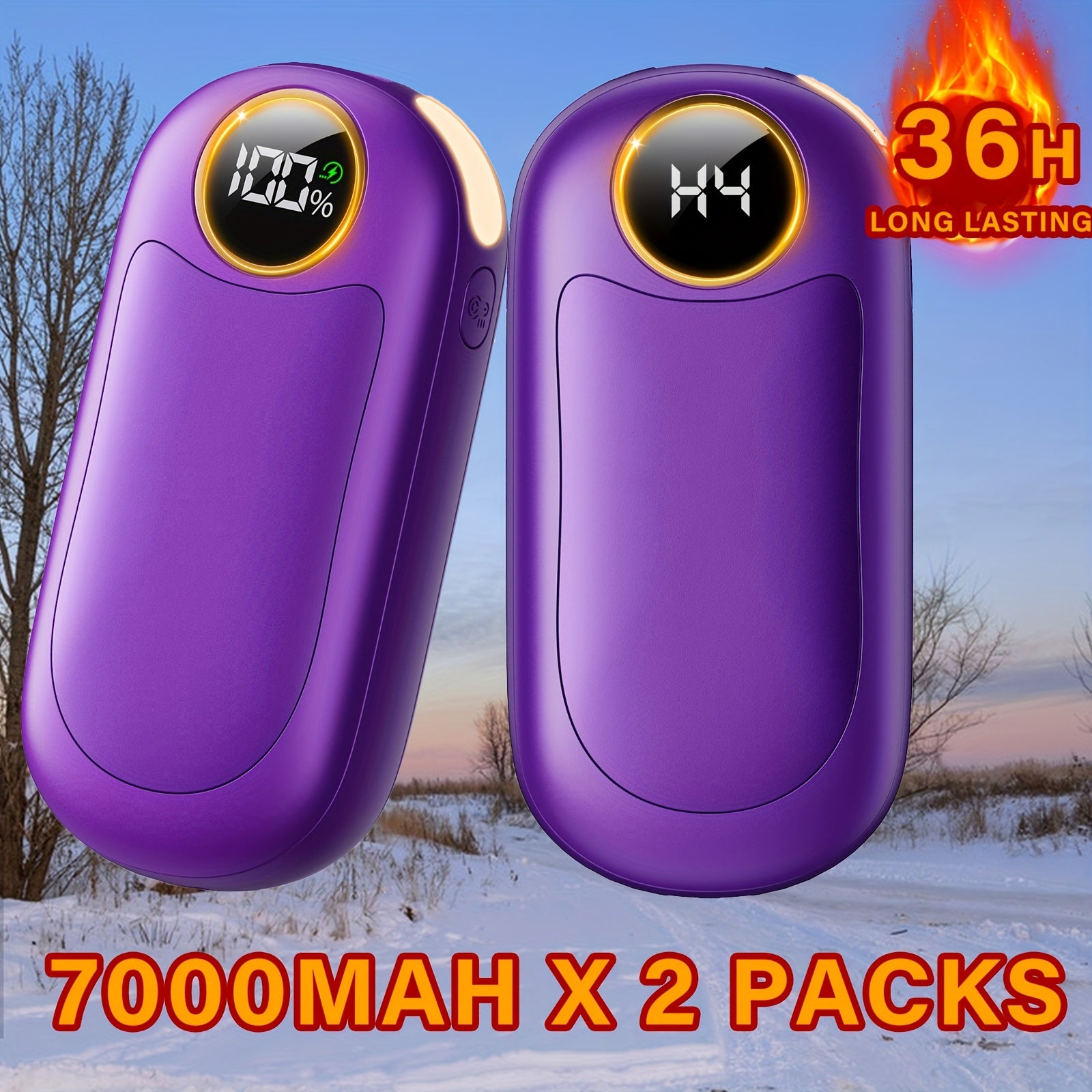 Rechargeable Hand Warmers 2-Pack, Dual-Sided Electric Pocket Heater, 4 Heat Levels, Power Bank & LED Light