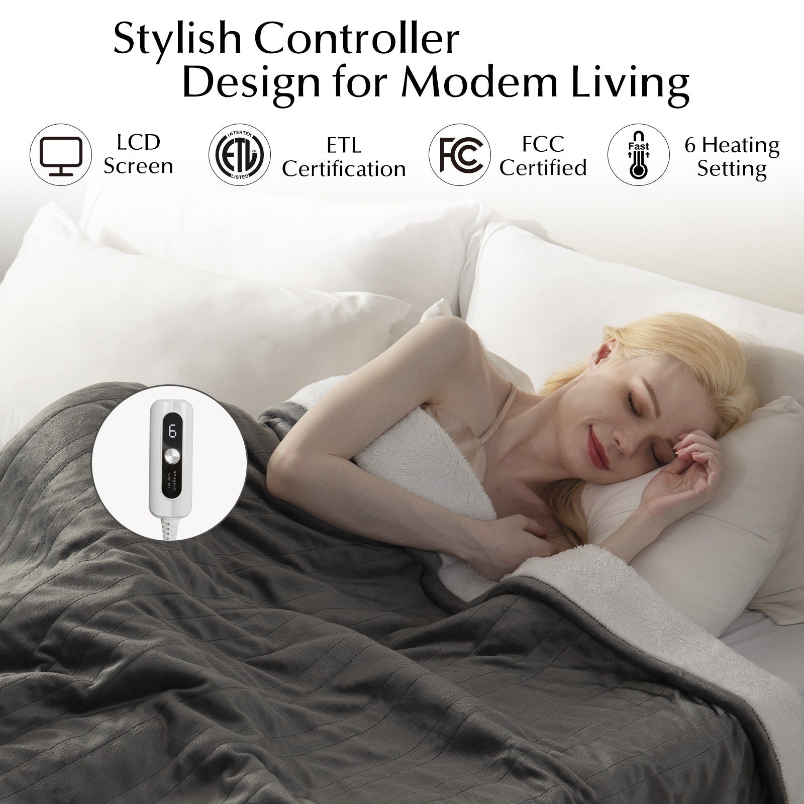 Electric Heated Throw Blanket – Temperature Control, Auto Shut-Off, Machine Washable