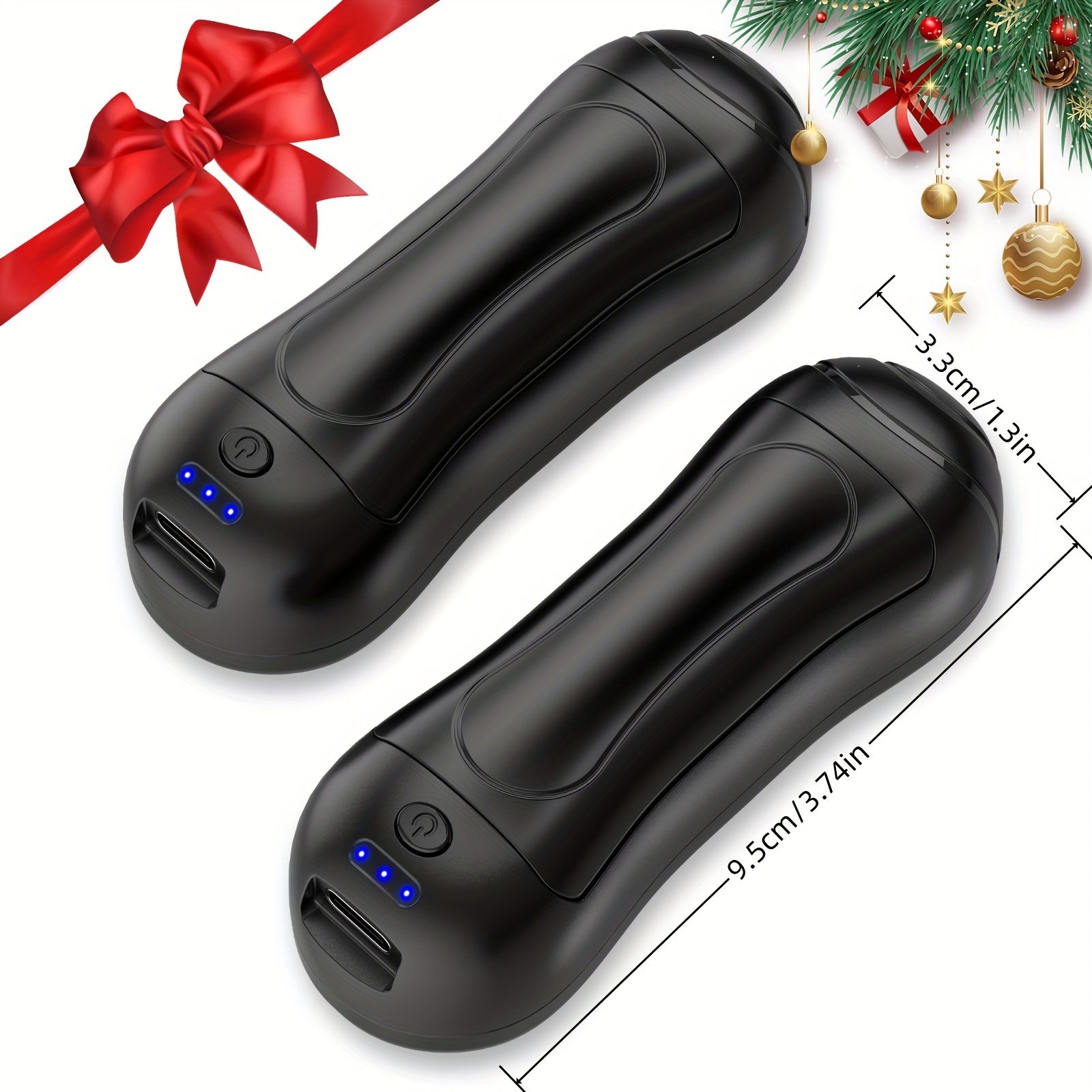 Rechargeable Hand Warmers 2-Pack with LED Light, Magnetic Electric Hand Heater, 3 Heating Modes, Dual-Sided Heat