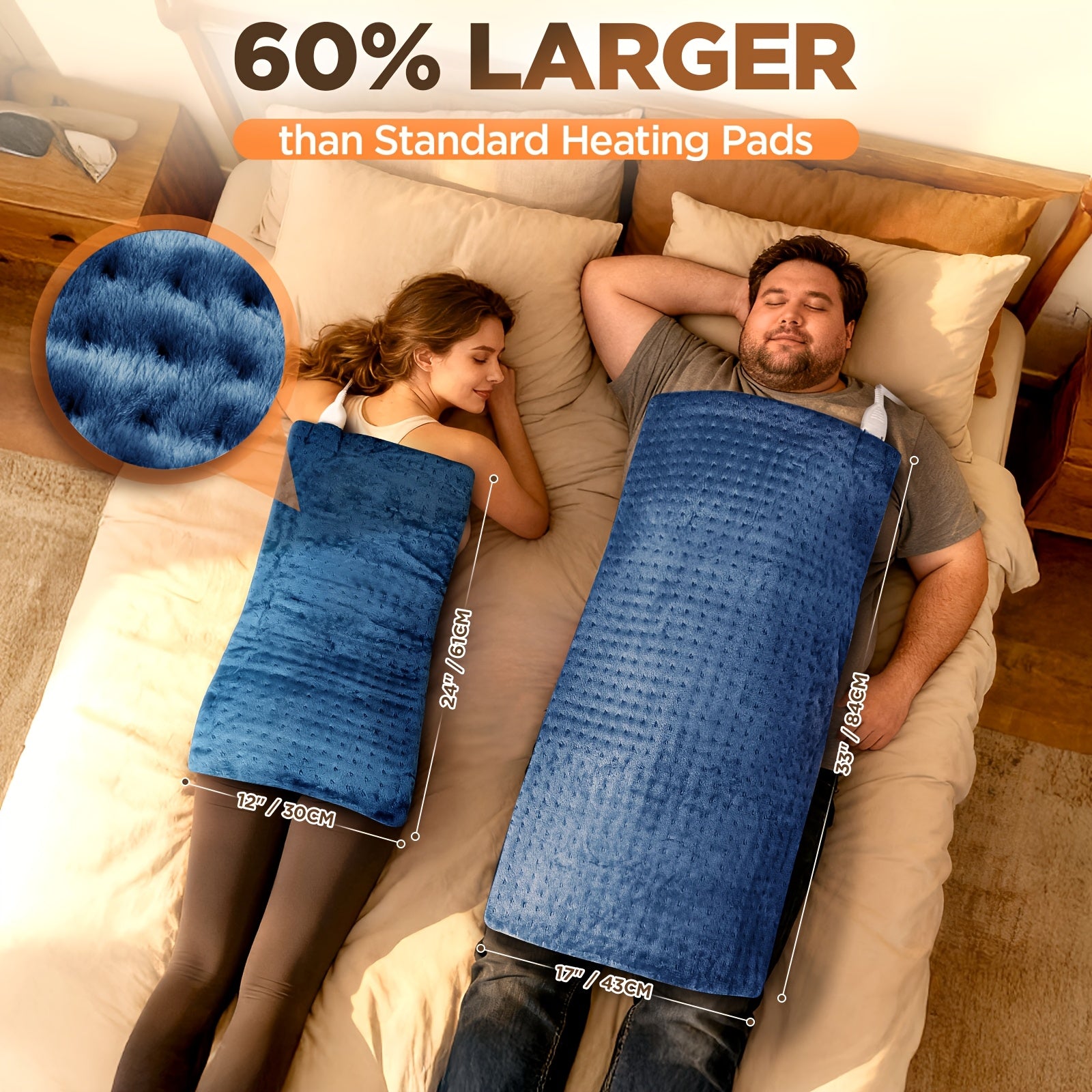 Electric Heating Pad for Back & Legs – Graphene Heating, Thick Flannel, Machine Washable