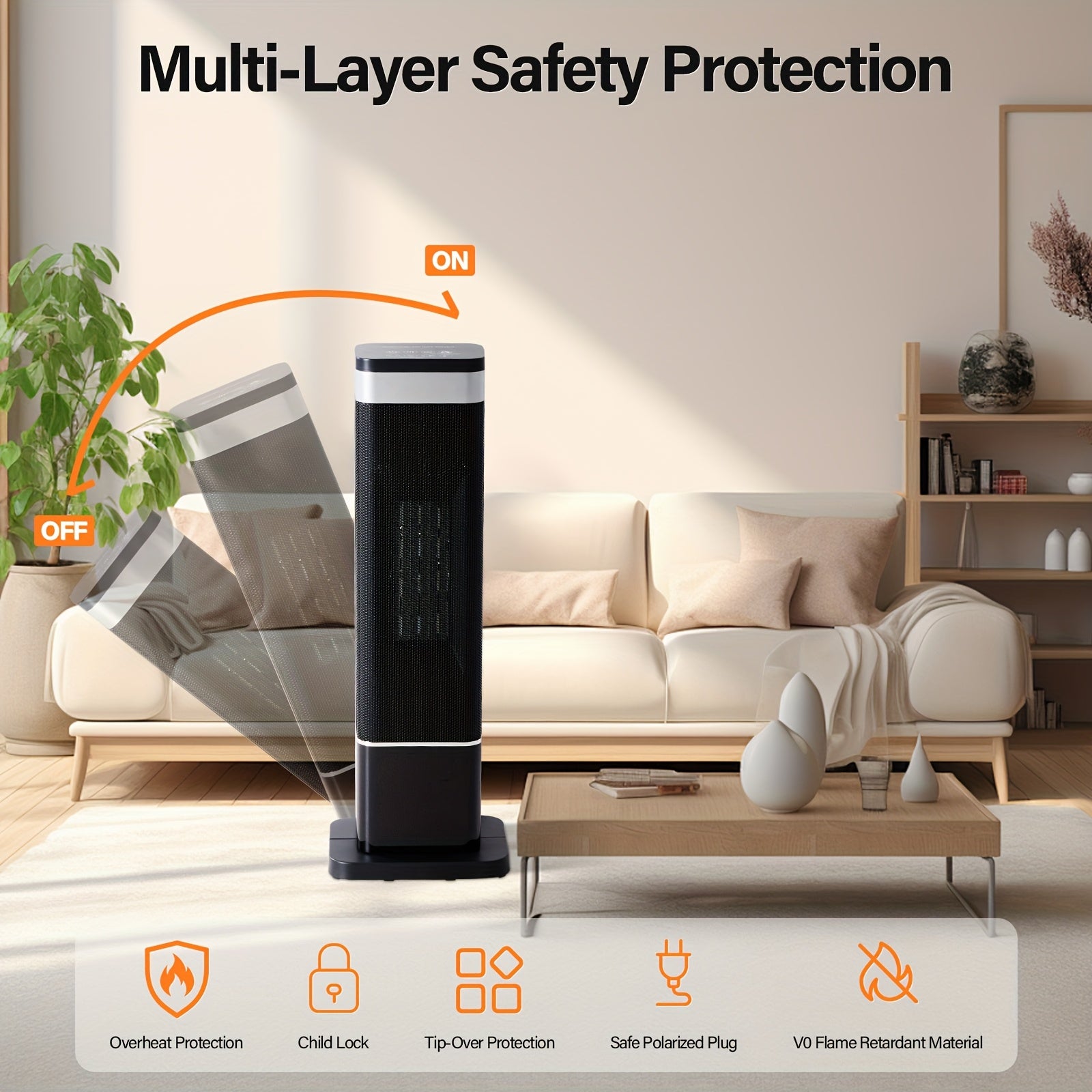 1500W Tower Space Heater for Indoor Use – Electric Heater with Remote Control, Thermostat & Timer