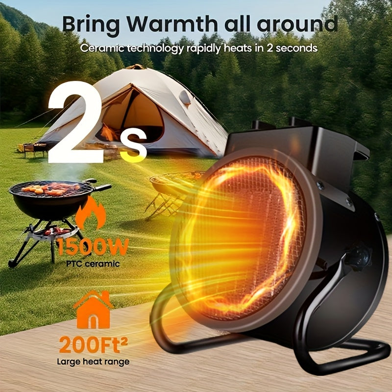 1500W PTC Ceramic Space Heater for Greenhouse & Garage, Portable Fast-Heating Electric Heater with Overheat Protection