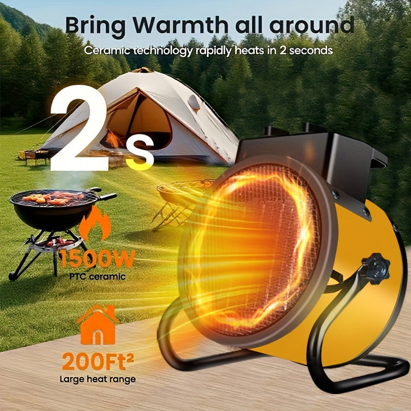 1500W PTC Ceramic Space Heater for Greenhouse & Garage, Portable Fast-Heating Electric Heater with Overheat Protection