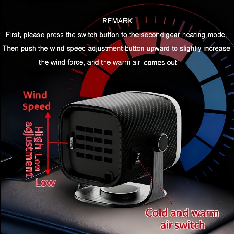 12V Portable Car Heater Defroster, 360° Rotating Base, Hot & Natural Air Modes for Windshield Defogging
